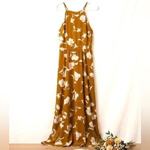 NWT Re:named Brand Mustard Floral Maxi Dress Size M Wedding Guest Dress